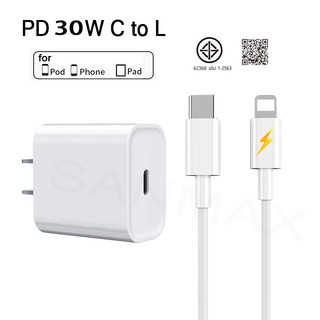 สายชาร์จ pd 30w หัวชาร์จ pd 30w ประเภท C fast charging type c to L สำหรับ phone พร้อมกล่อง ประกัน1ปี
