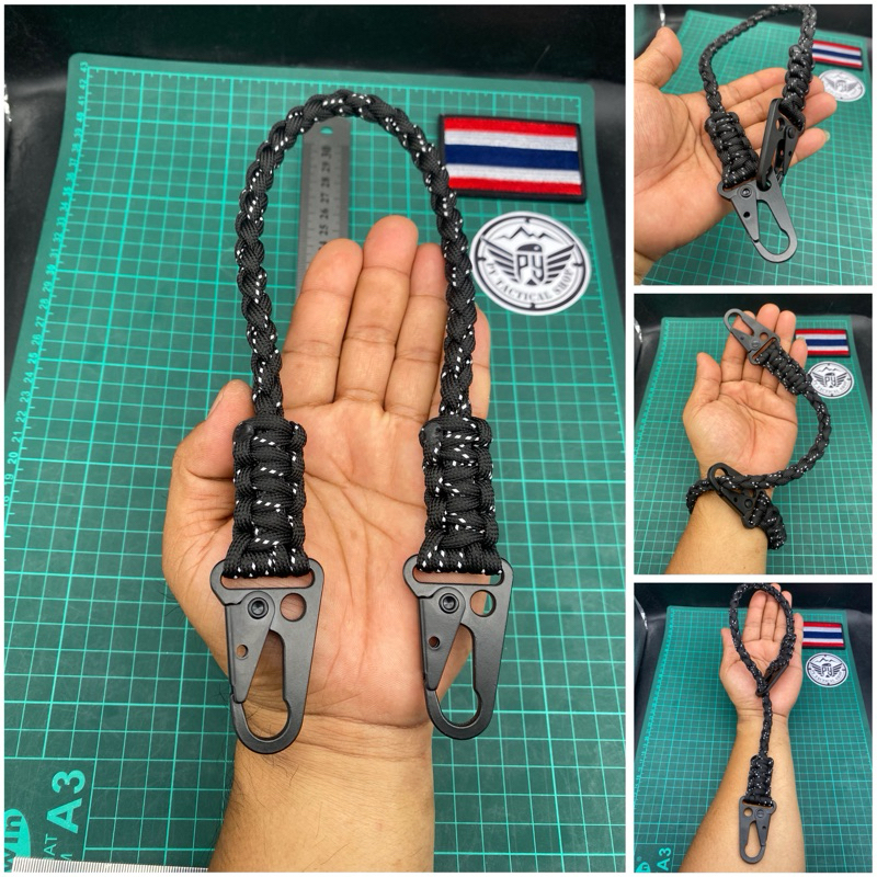 A024สายกระเป๋า สายคล้องมือกันสิ่งของร่วงหล่น ถักเชือก paracord 4mm. ตะขอเกี่ยวโลหะผสมเหล็กอย่างดี