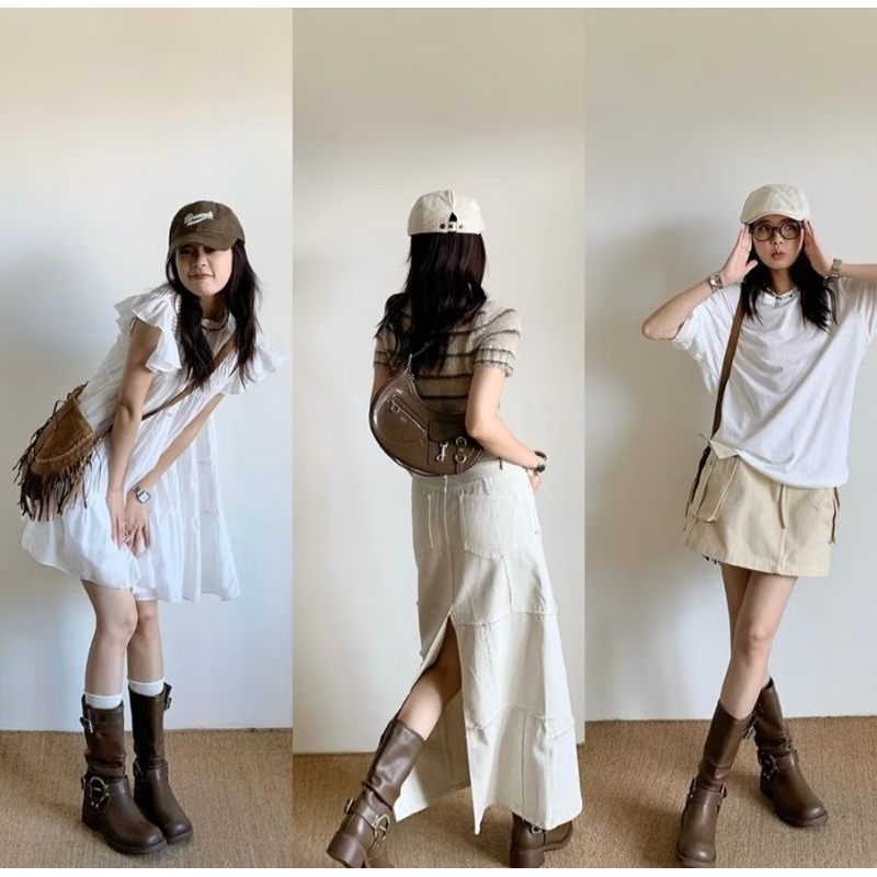 (พร้อมส่ง=ดำ:SZ35,36,37,38),(SZ.อื่นๆพรี=ส่งได้ 28/05/68) -25%(เก็บโค้ด) รองเท้าบูทยาว ติดแกรม.