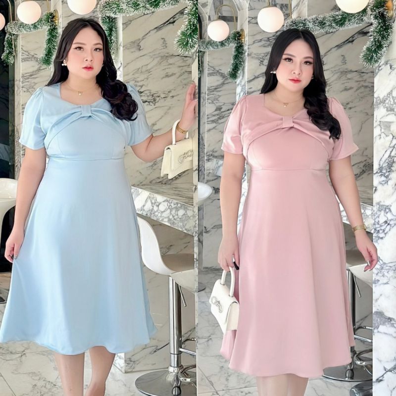 เสื้อผ้าสาวอวบ ชุดเดรสสาวอวบ 1ชุดออกงานสาวอวบ พร้อมส่งอก 40-50 นิ้ว สีชมพู สีฟ้า  (690)