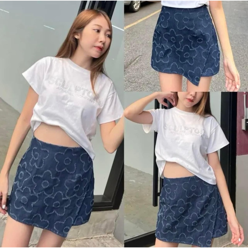 พร้อมส่งจากไทย กระโปรงยีนส์ กระโปรงยีนส์เฉียง Nusa style กางเกงกระโปรง