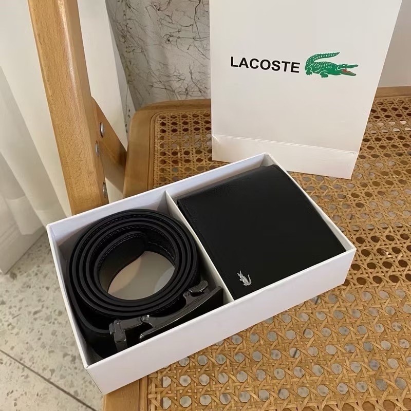 พร้อมส่ง ส่งไว เซทเข็มขัด+กระเป๋าสตางค์ L A C O S T E (black)
