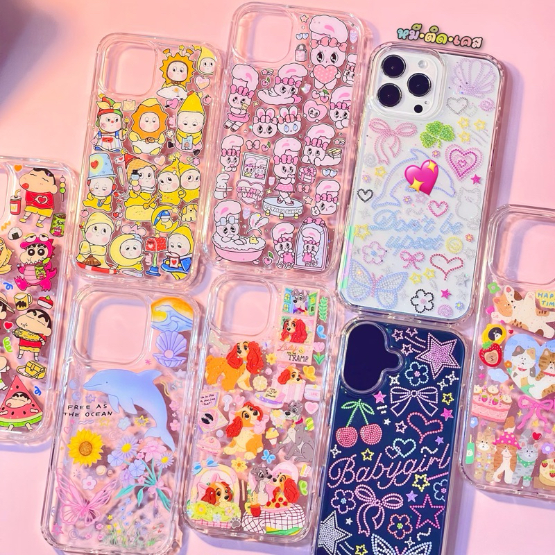 เคสC เคสใสมุมเรียบ + สติ๊กเกอร์เคลือบเรซิ่น