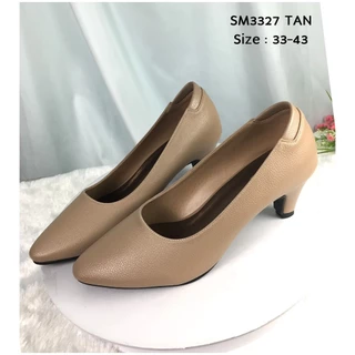 prettycomfort รองเท้าคัทชู ผู้หญิง ทรงหัวแหลม สูง2นิ้ว ส้นกันลื่นตอกมือ หนังพียู นิ่มใส่สบาย SM3327