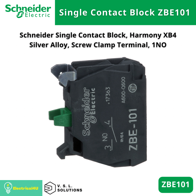 Schneider Electric ZBE101 Single Contact Block 1NO, Harmony XB4, Silver Alloy, Screw Clamp Terminal