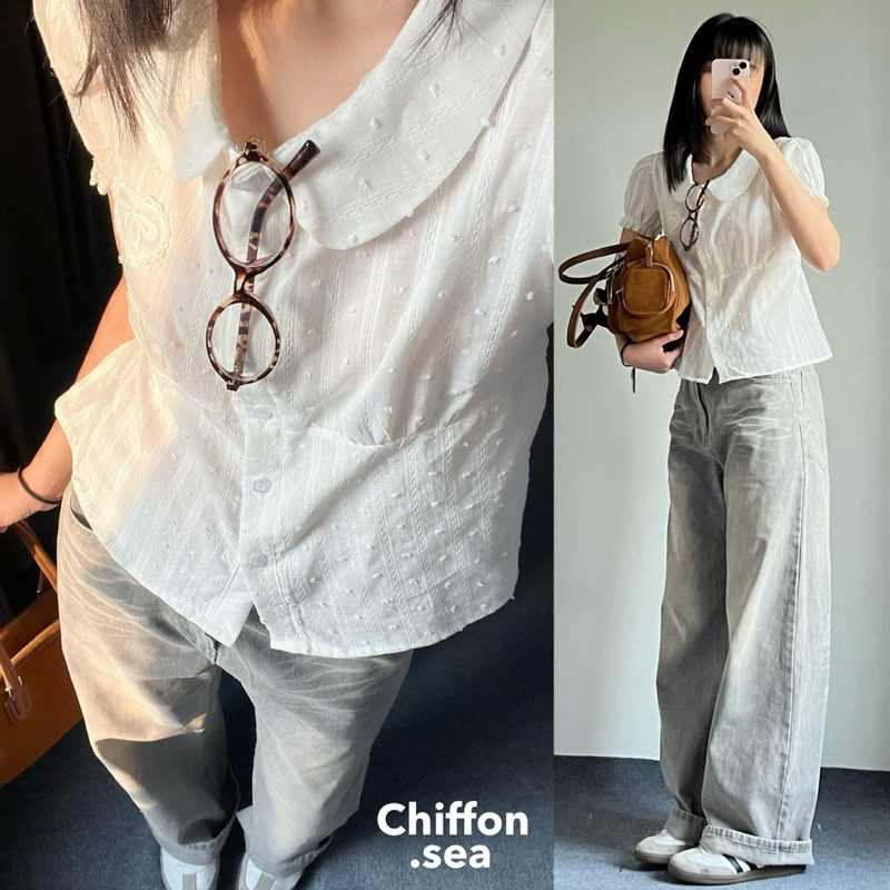 Chiffon.sea | Wine top เสื้อคอบัวแสนน่ารัก (ใช้โค้ดลด 30% ลดเหลือ 202.-) พรี 5-7 วัน