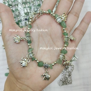 สร้อยข้อมือห้อยช้าง เงินล้วน สลับหินนำโชคสีต่างๆ