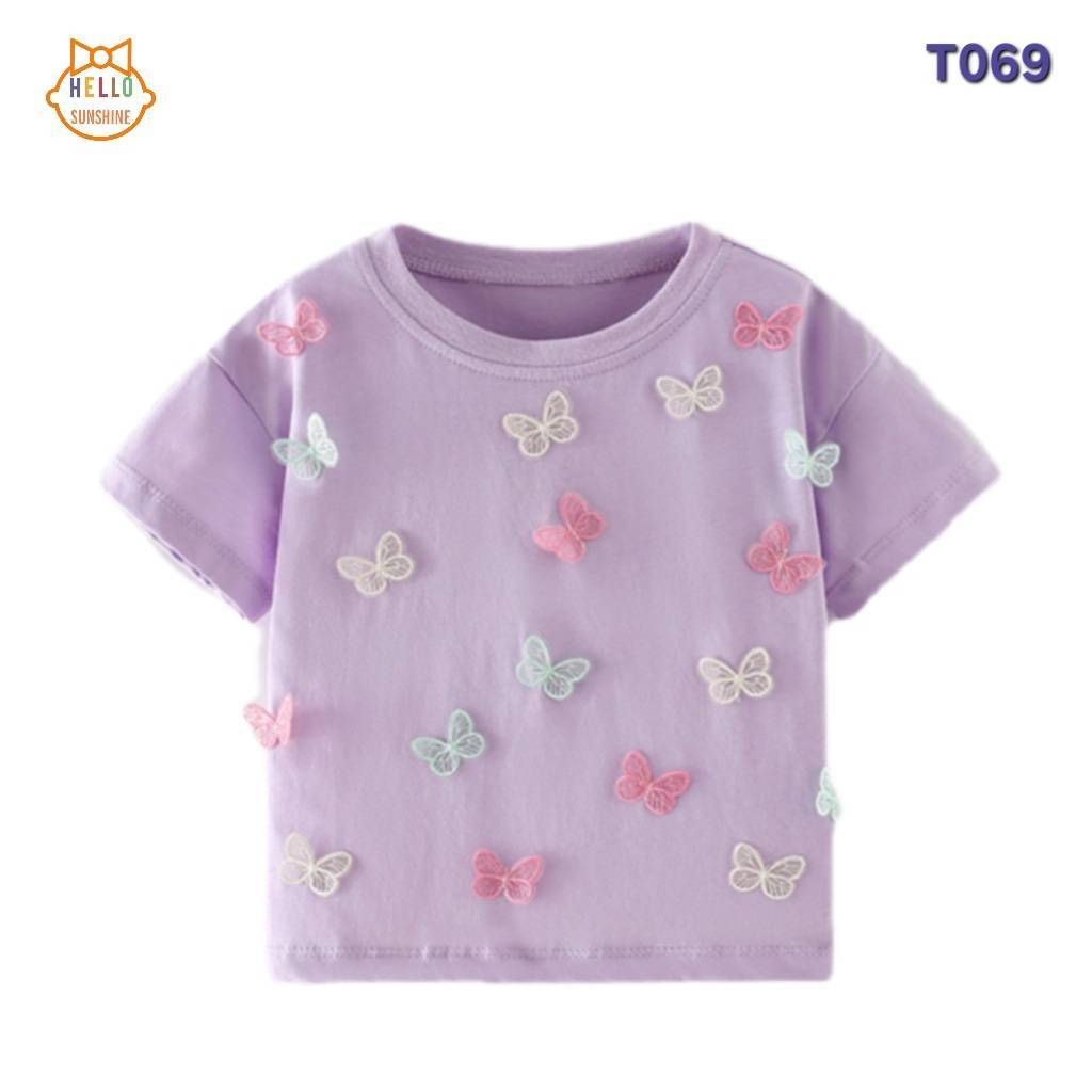 🦋พร้อมส่งจากไทย💜 เสื้อยืดเด็ก ผ้าคอตตอน100%  เสื้อยืดสีม่วง ปักตัวผีเสื้อ