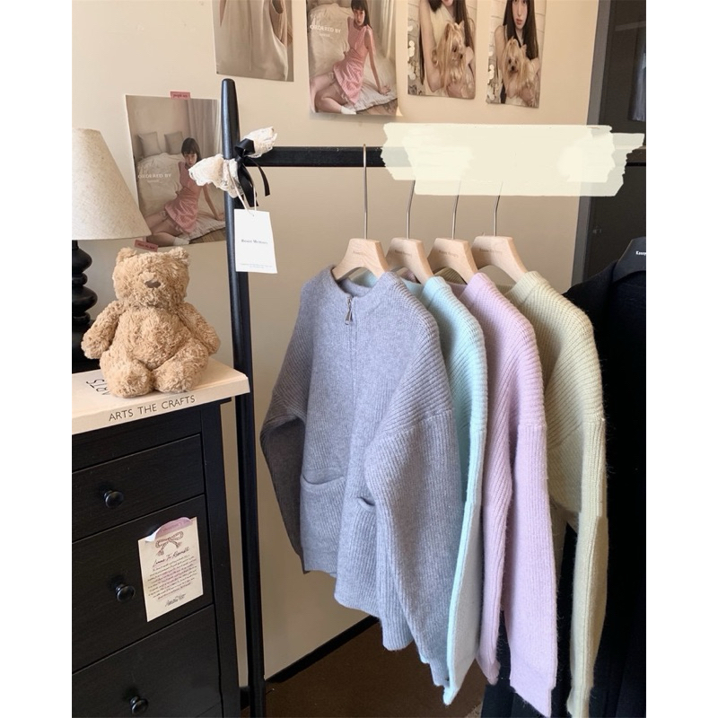 (C299)         เสื้อไหมพรมแขนยาว 2 ซิป ผ้าหนานุ่ม ขนาดฟรีไซส์ พร้อมส่ง 7 สี