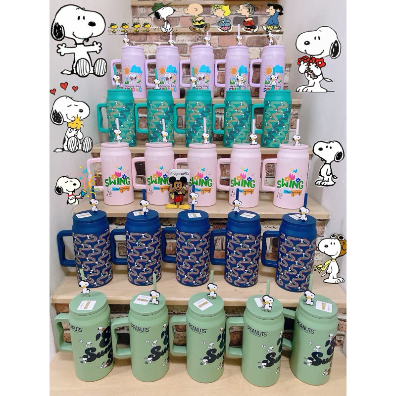 แก้วมัคสแตนเลสเก็บอุณหภูมิพร้อมหลอดลายสนูปปี้(ของแท้)