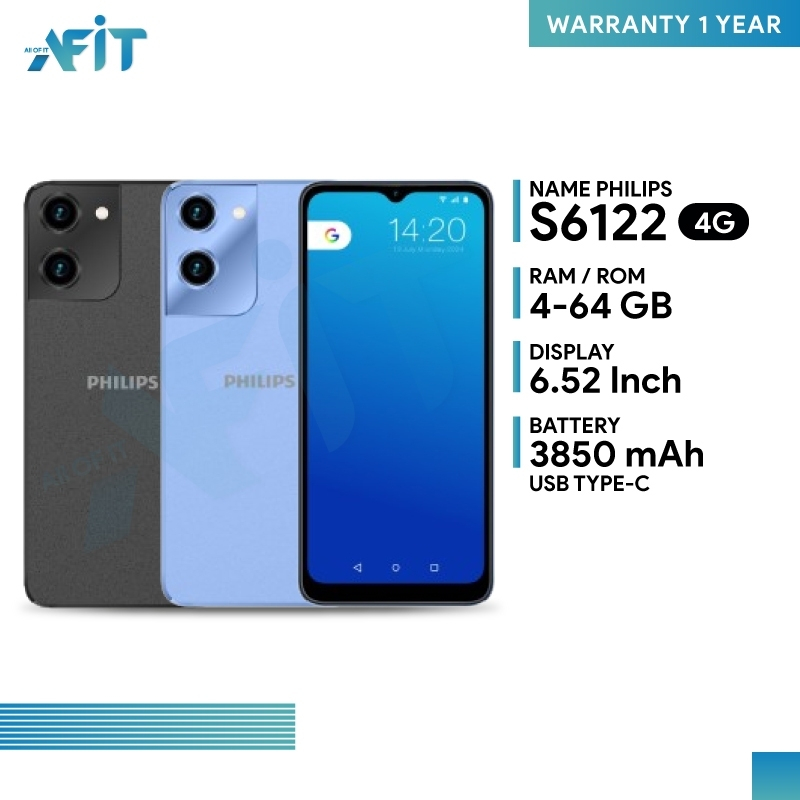 PHILIPS S6122 (4/64GB) สมาร์ทโฟน หน้าจอ 6.52 แบต 3800 mAh เครื่องประกันศูนย์ไทย 18 เดือน