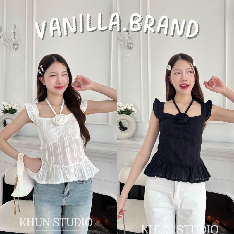 เสื้อแขนระบาย แต่งกุหลาบคล้องคอ -kn / VB0510