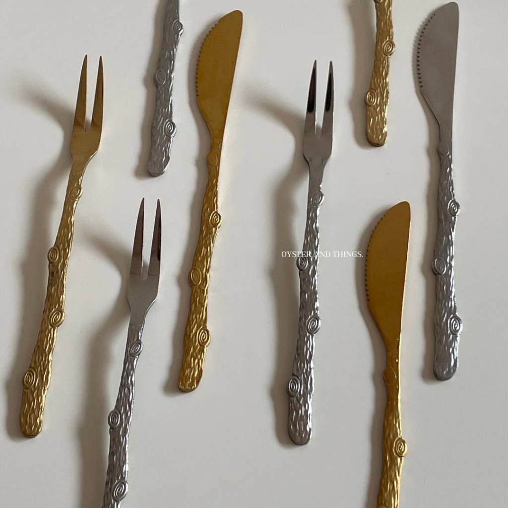 Mini log dessert fork & knife | ส้อมและมีดสำหรับทานขนม | Oyster and Things.