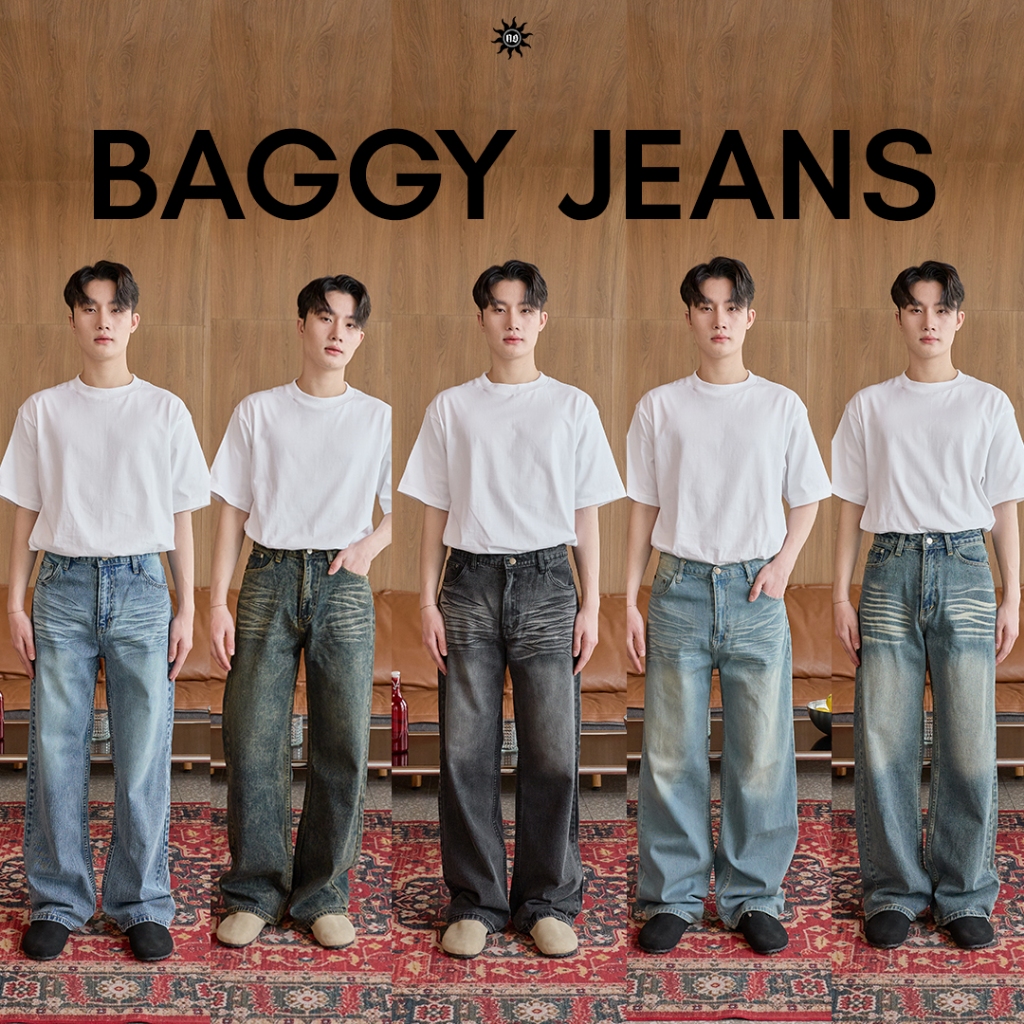 NORMAL.DAY BAGGY JEANS รุ่น WHISKERS กางเกงยีนส์ทรงกระบอกใหญ่ ทรงหลวม ผู้ชาย