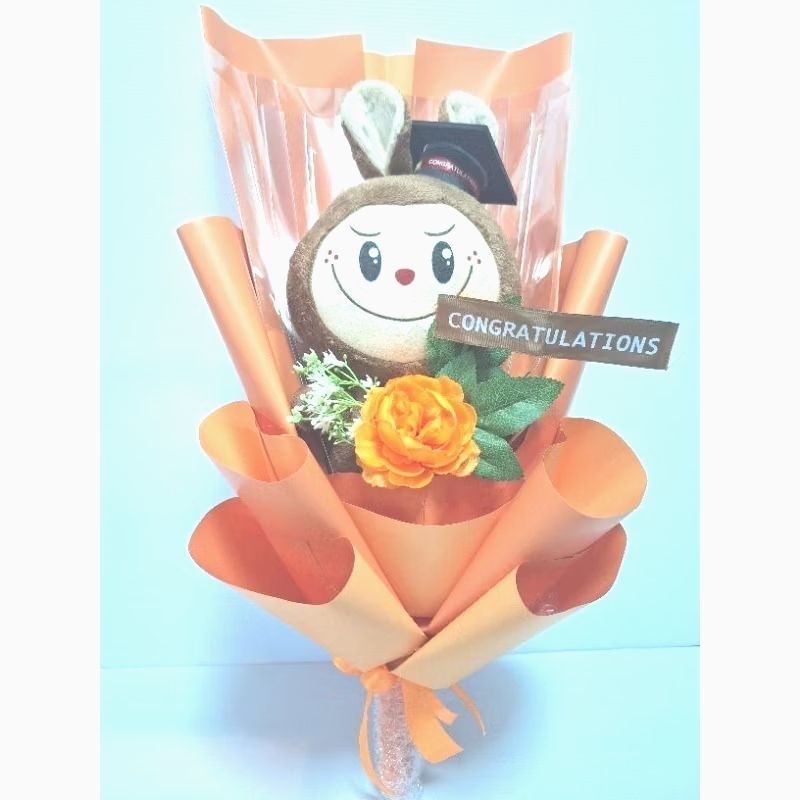 ช่อตุ๊กตาลาบูบู้ ใส่ธนบัตรได้ทุกขนาด จำนวน 10 ใบ (โทนสีส้ม)