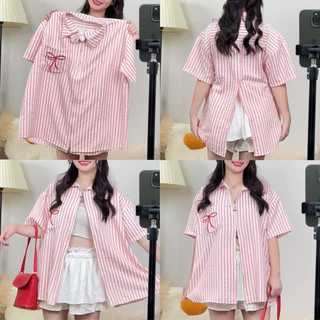 Merry Top เสื้อเชิ้ตคอปกลายริ้วซิปดาว อก46-48“ หน้ายาว27“ หลังยาว29“