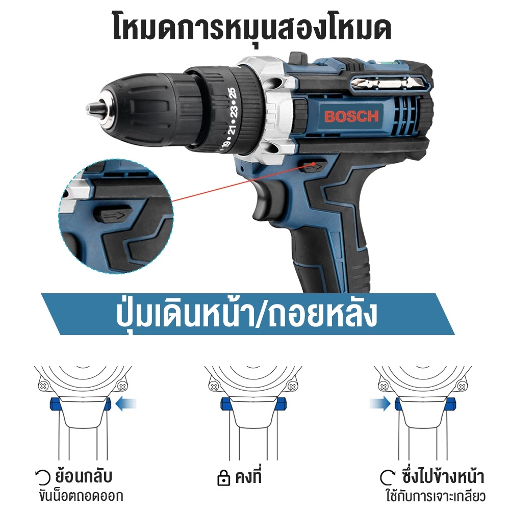 สว่านไร้สาย 288V 3 ระบบ พร้อมแบตเตอรี่ Li-ion 2 ก้อน thumbnail 5