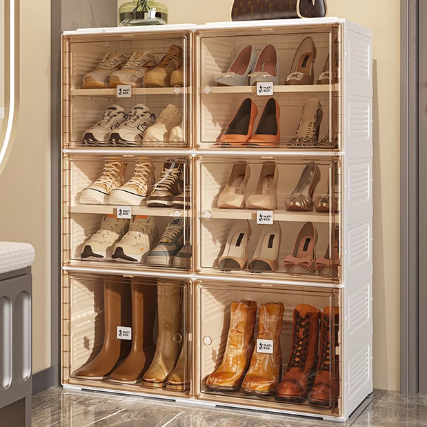 Ubear กล่องใส่รองเท้า ตู้ใส่รองเท้า ติดตั้งง่าย พับเก็บได้ มีหลายช่องเก็บ ประตูแม่เหล็ก แข็งแรงทนทาน