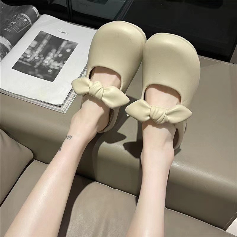 รองเท้าคัชชูเปิดส้นแฟชั่นผู้หญิง แต่งด้วยโบว์ผูก น้ำหนักเบา ใส่สบาย แนะนำ+เพิ่ม1ไซส์