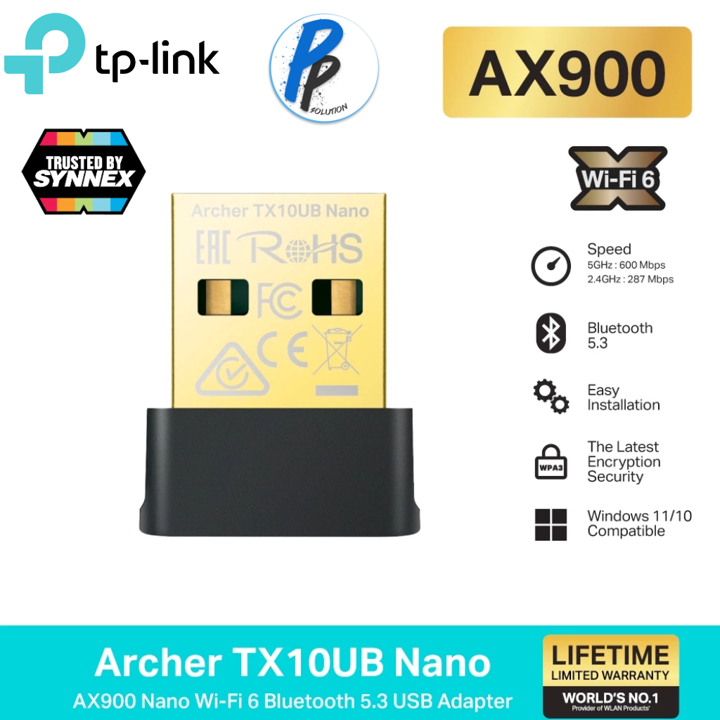 TP-Link Archer TX10UB Nano ยูเอสบีอะแดปเตอร์ บลูทูธ 5.3 AX900 Nano Wi-Fi 6 Bluetooth 5.3 USB Adapter