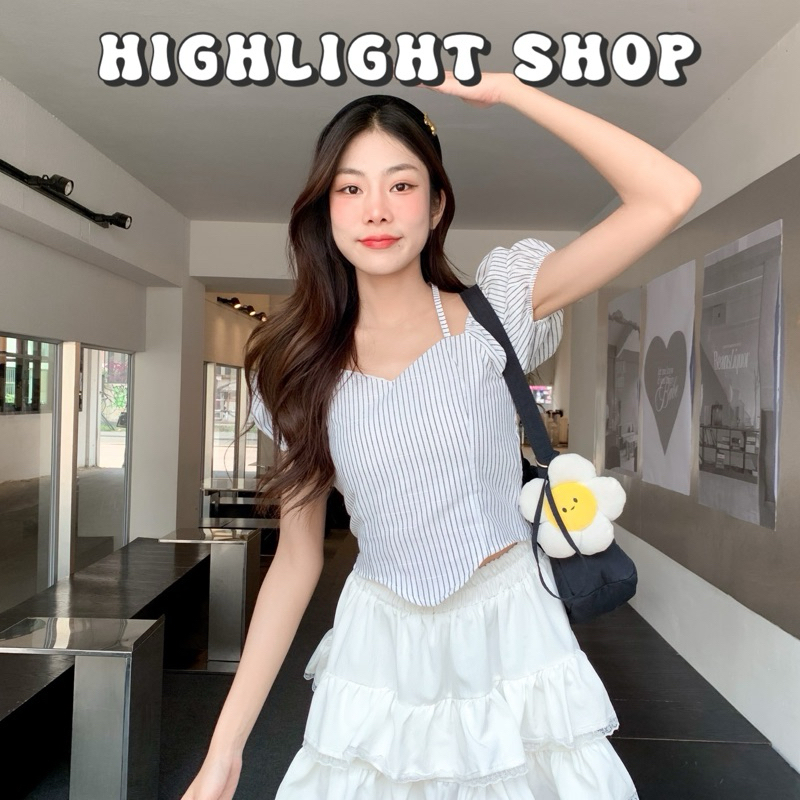 T05 เสื้อครอปแขนตุ๊กตา แต่งสายคล้องคอ 🧡พร้อมส่ง🧡