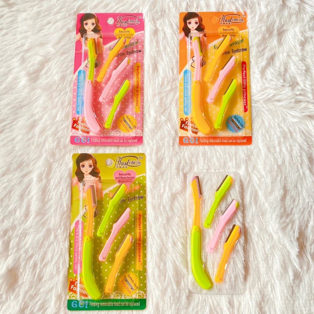 มีดโกนคิ้ว 1ชิ้น+ใบมีดสำรอง 3ชิ้น - ไม่เลือกสี พับเก็บได้ ป้องกันรอยขีดข่วน