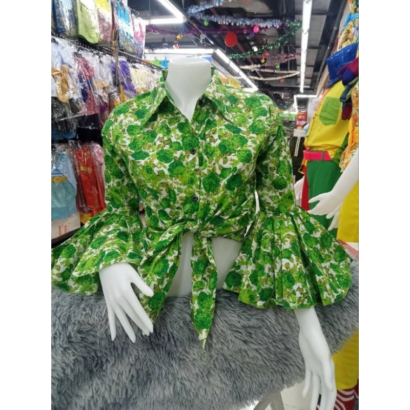 เสื้อเชิ้ตคอปก เสื้อเชิ้ตสงกรานต์ Flower Print ลายดอกแขนกระดิ่ง