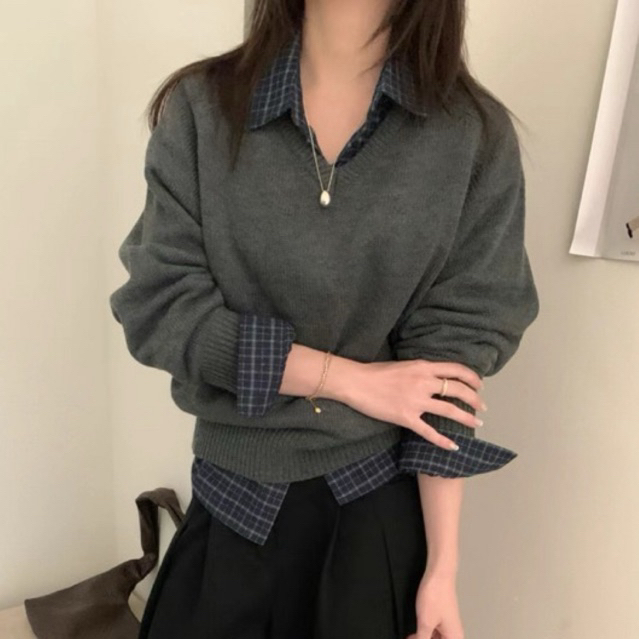 #28TOP179 🧣เสื้อสเวตเตอร์ไหมพรมคอวีไหล่สโลป