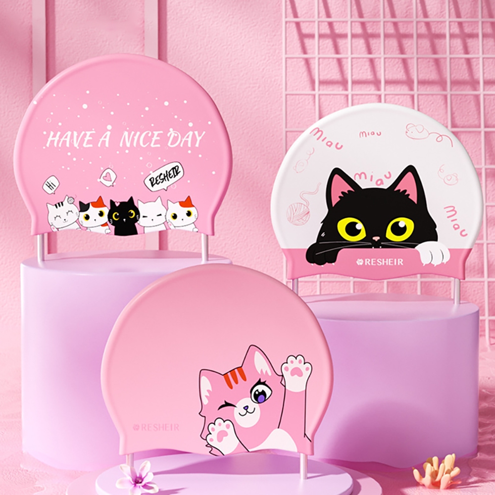 หมวกว่ายน้ำซิลิโคนสำหรับเด็ก กันน้ำลายการ์ตูนน่ารักสำหรับเด็กผู้หญิง หมวกว่ายน้ำป้องกันหู - รูปที่ 2