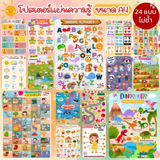 NEW!! แผ่นความรู้ 24 แบบ!! สำหรับเด็กอนุบาลขนาด A4  โปสเตอร์…