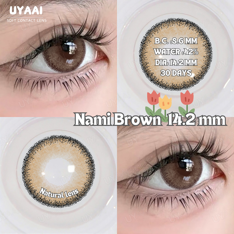 UYAAI 1 คู่คอนแทคเลนส์ mini brown เครื่องสำอางค์สีเลนส์ความงาม สีเลนส์รายเดือน14.2มม. ดวงตา รายเดือน คอนแทคเลนส์ค่าอมน้ำ