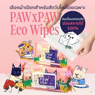 [10+2แพคเล็ก] พอว์พอว์ ผ้าเปียกสัตว์เลี้ยง เส้นใยธรรมชาติ อ่อนโยน สุนัข แมว (20 แผ่น) PAWxPAW ผ้าเปียกพอว์พอว์
