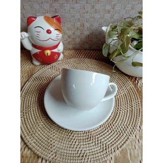 แก้วกาแฟเซรามิคพร้อมจานรองสีขาว มีให้เลือก3ขนาด