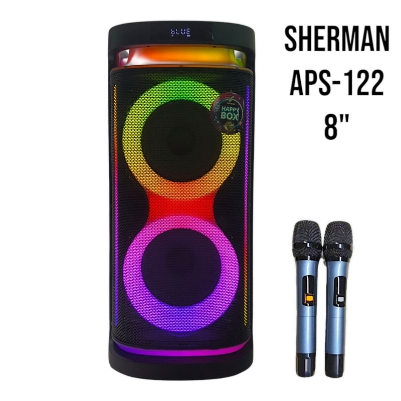 SHERMAN APS-122 ลำโพงบลูทูธ มีล้อลาก สำหรับงานปาร์ตี้ร้องเพลง เบสคู่ ขนาด 8 นิ้ว