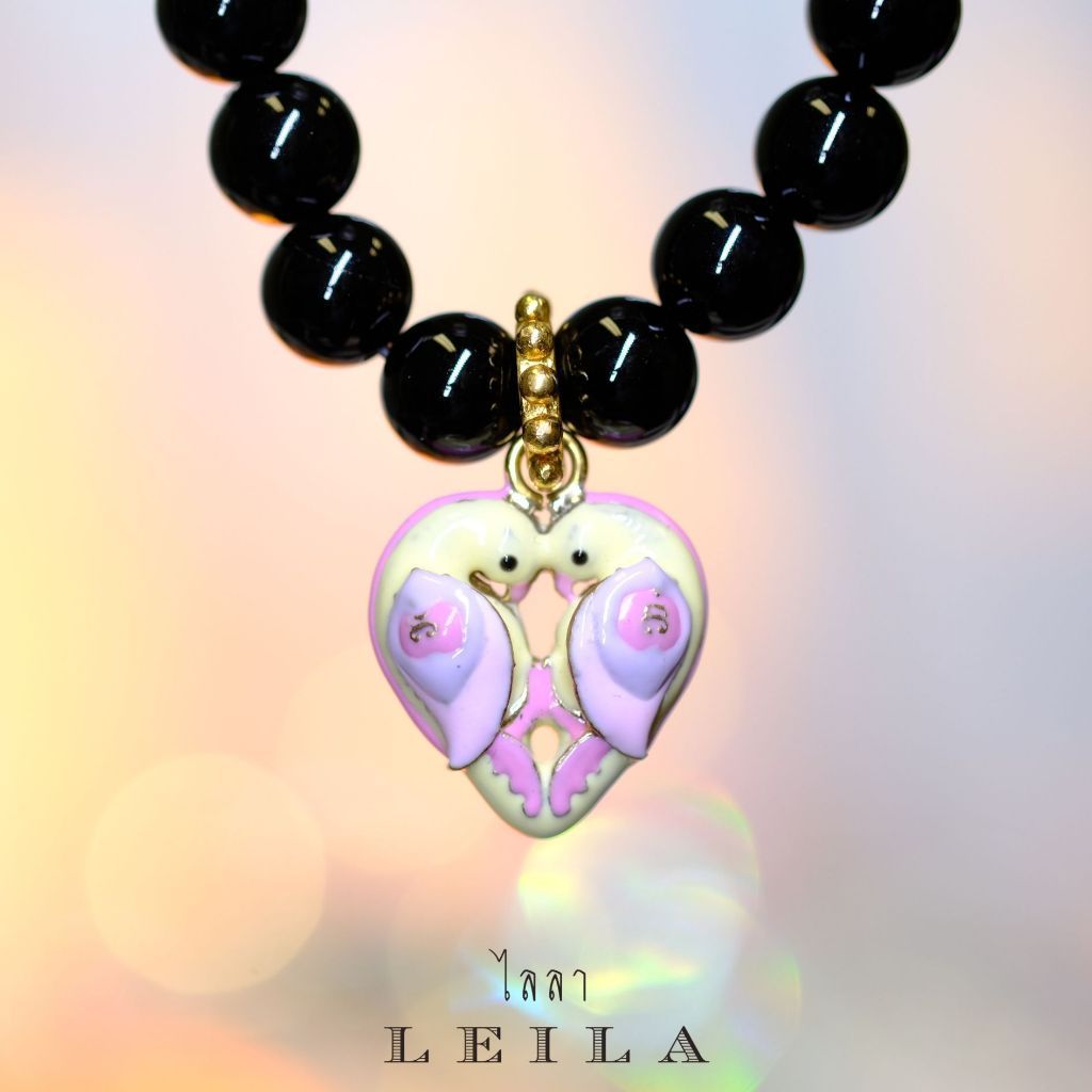 Leila Amulets สาลิกาคู่ Baby Leila Collection หัวเหลืองปีกชมพู (พร้อมกำไลหินฟรีตามรูป)