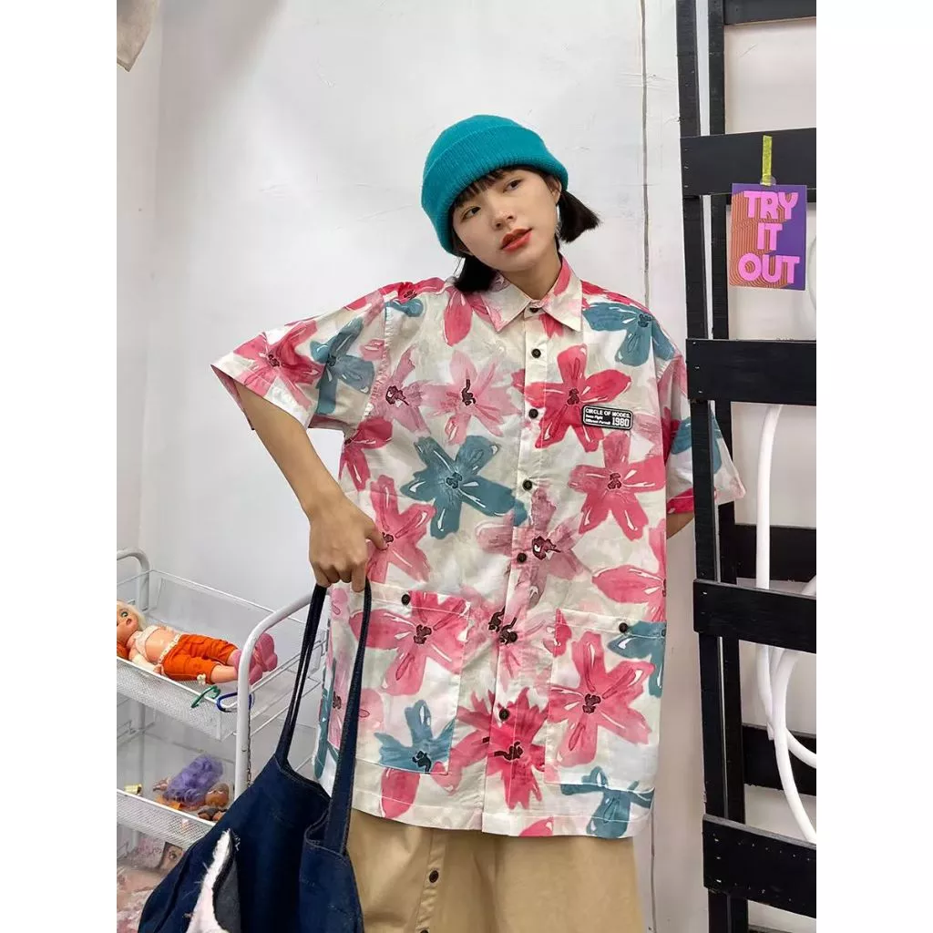 Veewink เสื้อสงกรานต์แขนสั้น ลายดอกวินเทจ Oversize ทรงหลวม thumbnail 8