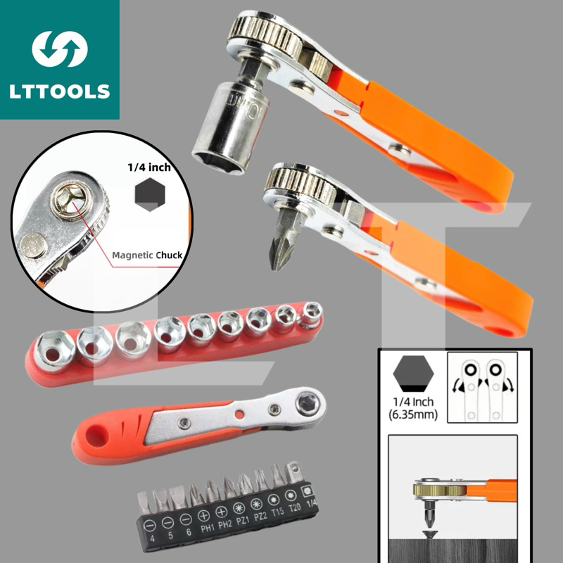 HexagonRatchet Spanner 1/4inch Mini Quick Release Socket Tools Household Handle Repair Wrench Screwdriver for CarVehicle