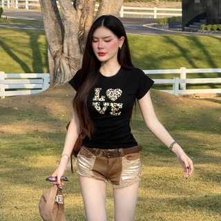 🌈SpinnyHouse🌈เสื้อยืดคอกลมแขนสั้น เสื้อเข้ารูป ผ้ายืดยูนิ สกรีนลายเสือ 💖 สาวกรามู ผ้ายืดเยอะ รุ่น กิมจิสกรีนtigerlove