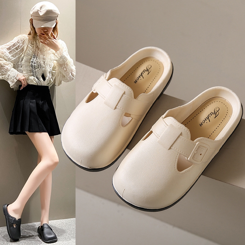 Fshow สินค้าแฟชั่น รองเท้าแตะแฟชั่นราคาสุดคุ้ม ดีไซน์หัวปิดเปิดส้นสุดฮิต ใส่ง่ายสบายด้วยวัสดุที่เป็นยางทำความสะอาดง่ายๆเ