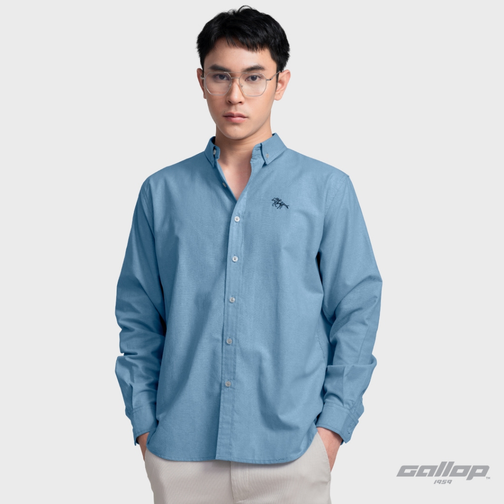 GALLOP : OXFORD CASUAL SHIRT เสื้อเชิ๊ตแขนยาว ผ้า OXFORD รุ่น GW9032 สี Teal Blue - ทีล บลู / ราคาปกติ 2,190.-