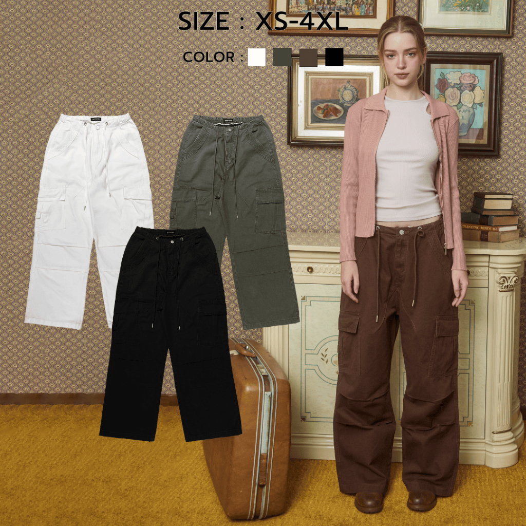Bemingpants071(XS-4XL)-All Day Comfort กางเกงคาร์โก้ทรงหลวม ใส่สบาย ดีไซน์เท่ห์ ใส่แล้วไม่ระคายเคือง