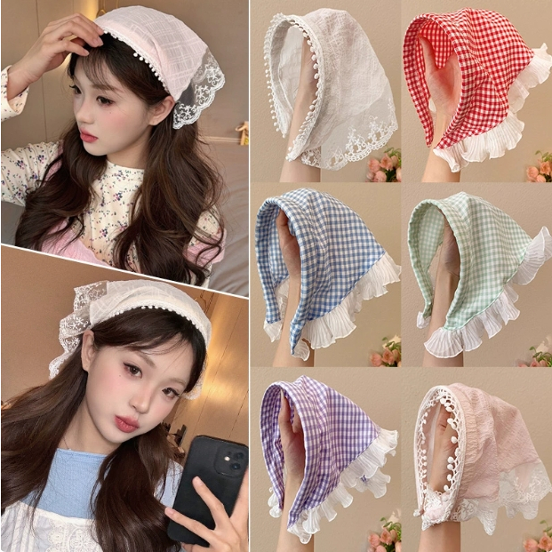 Rubuyou COD-ผ้าคลุมศีรษะ ทรงสามเหลี่ยม ที่คาดผม เครื่องประดับผม ลูกไม้ ผ้าพันคอ สามเหลี่ยม,ที่คาดผมลูกไม้ สไตล์โบฮีเมียน