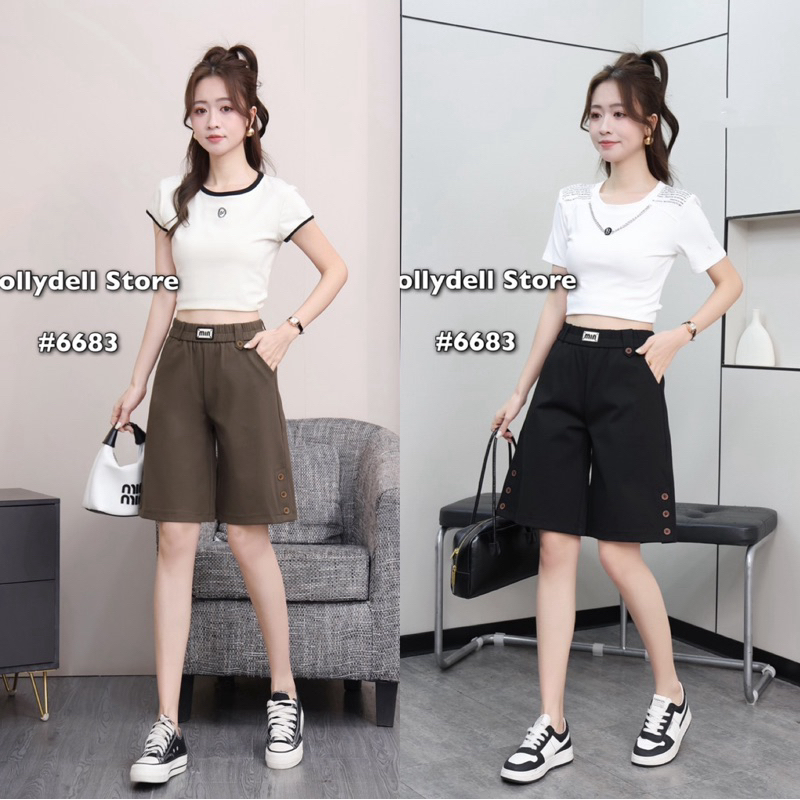 6683 กางเกง Dolly Dell ทรง 3ส่วนแต่งกระดุมปลายขา