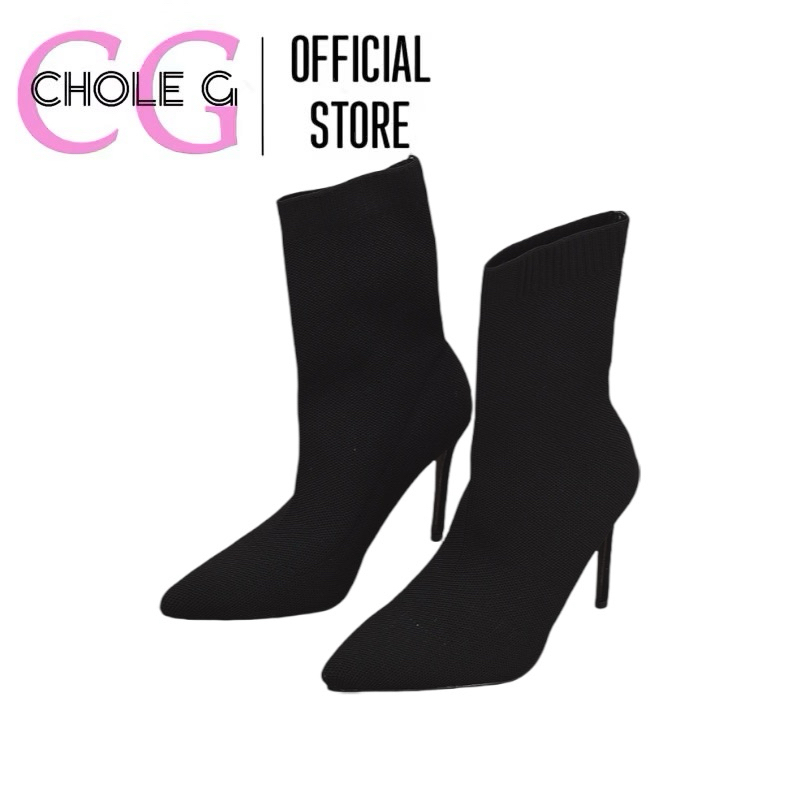Chole G : CLC Sock Heel  boots ไซส์37-42 รองเท้าบูทหุ้ม รุ่นฮิตที่ดาราชอบใส่ ส้นเข็ม 10 cm ขาเรียวสุดๆ(SH0197)