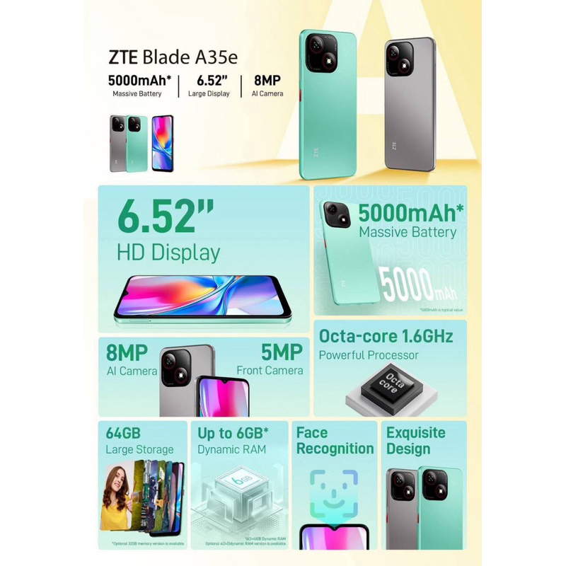 ZTE Blade A35e Ram2 Rom64 Octa-Core1.6GHz