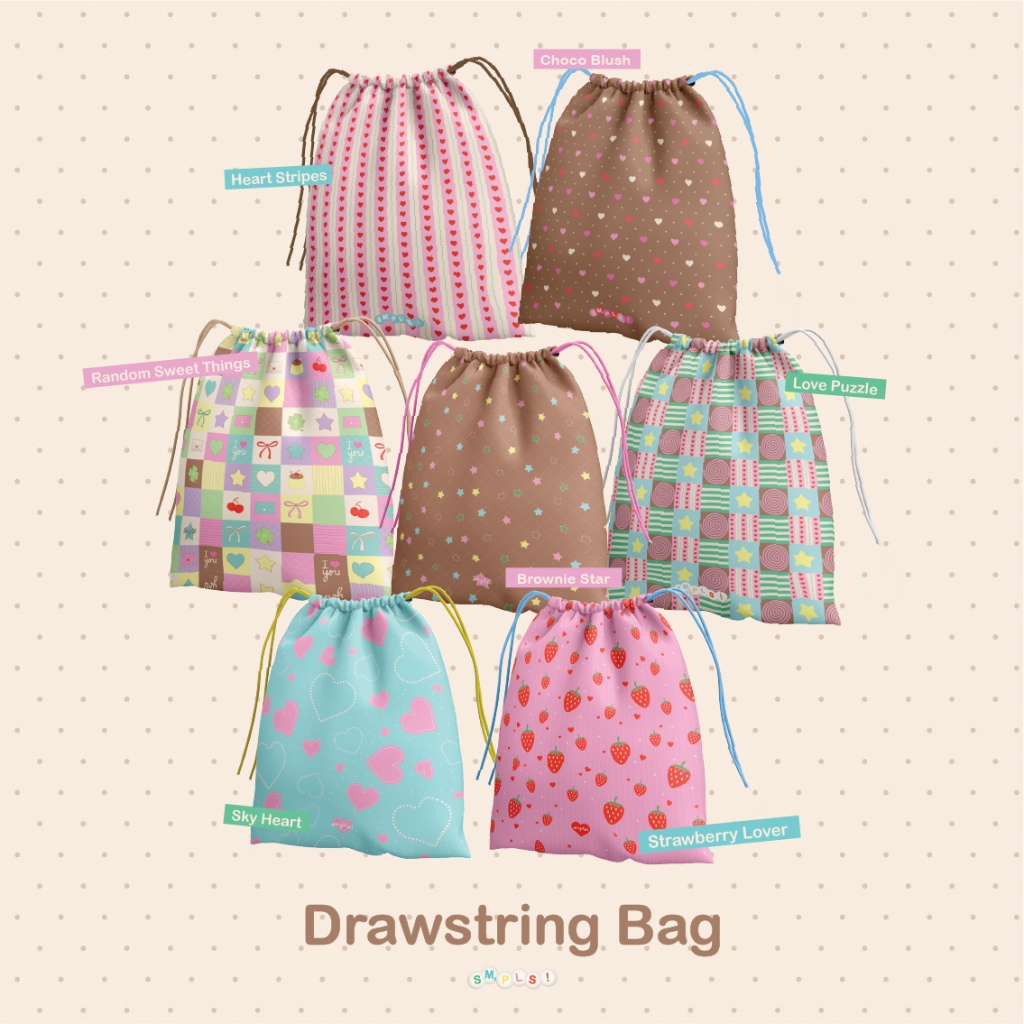 เติมสินค้าแล้วมีลายใหม่!✨ Drawstring Bag ถุงผ้าหูรูดสกรีนลายมี 2 ขนาด by SM,PLS!
