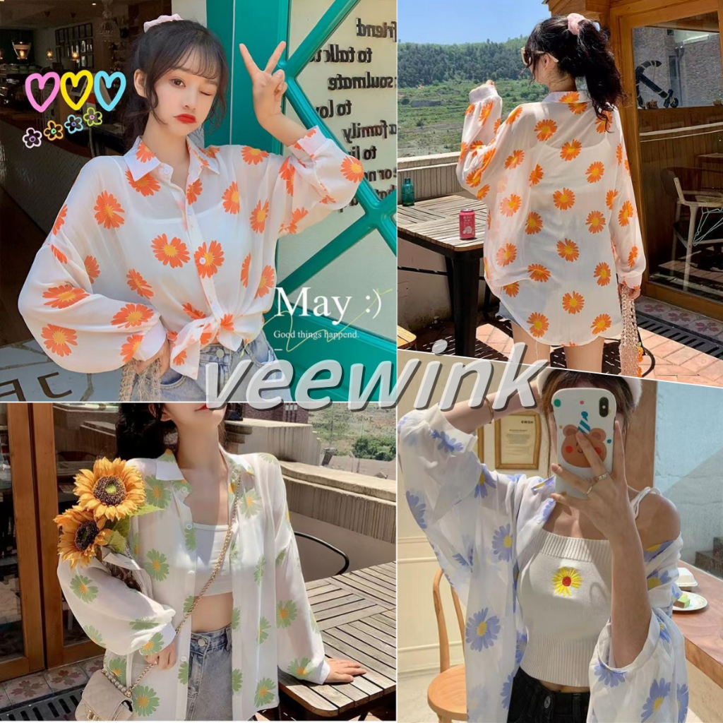 Veewink พร้อมส่งจากกทม แจ็คเก็ตชีฟอง ทรงหลวมผ้าบาง ผ้าชีฟอง ใส่คลุมBikiniใส่คลุมสายเดี่ยวได้ เสื้อคลุม