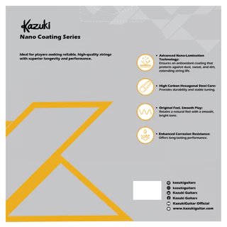 สายกีตาร์โปร่ง kazuki สายเคลือบNano Coating กันสึกกร่อน คุณภาพดี (1ชุดครบ6สาย) ฟรีปิ๊ก2ตัว ส่งไว!!