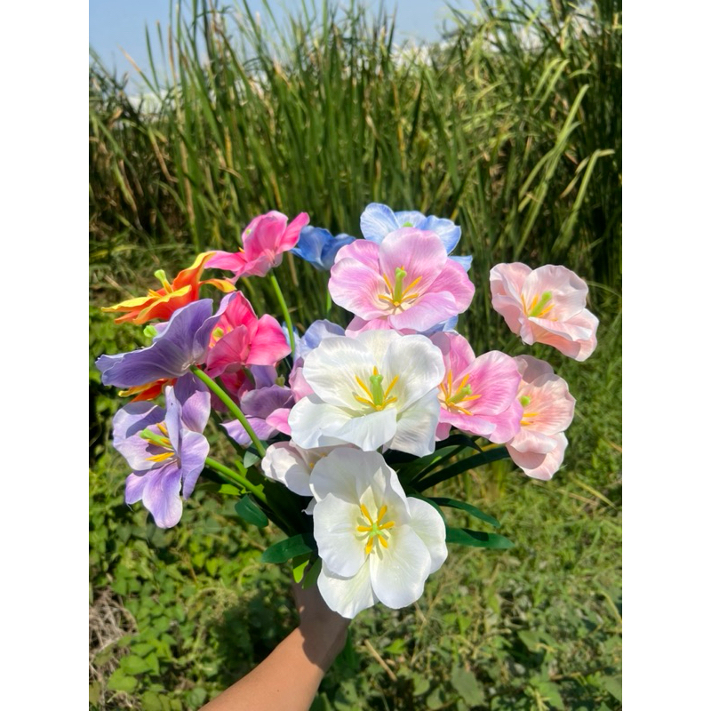 🌷ดอกไม้ปลอม ทิวลิปบานรุ่น3ดอก