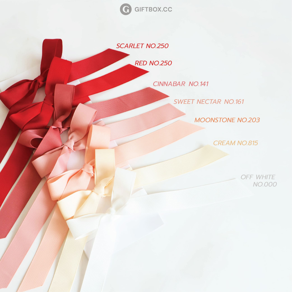 Ribbon - ริบบิ้นเนื้อผ้ากรอสเกรน ความกว้าง ขนาด 2.5 cm. ความยาว 3 เมตร ลายเส้นทอฟูก ริบบิ้นทำโบว์ ริบบิ้นผ้ากรอสเกรน